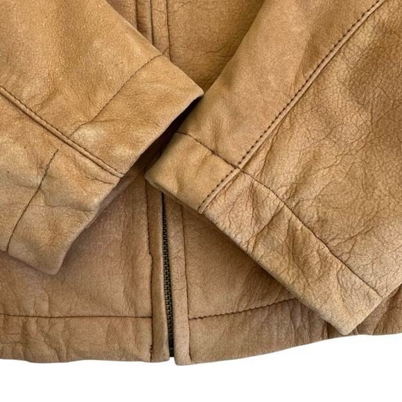 Georgetown Leather Vintage Tan Leather Jacket Waist Length Zip-up Collared Retro - Picture 10 of 16